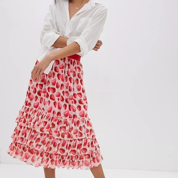 Anthropologie Eva Franco size medium NWT strawberry chiffon skirt - Picture 1 of 6